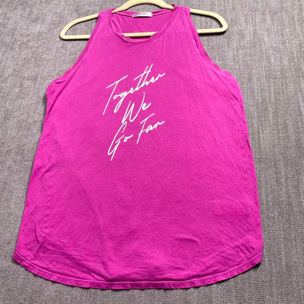 Peloton Tank Top Womens Large Hot Pink Together We Go Far Graphic Gym Running